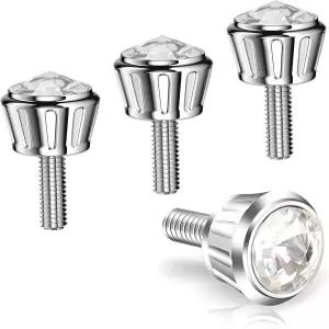 Bawkars 4 PCS 번호판 나사 고정 키트 블링 크리스탈 라인스톤 방지 캡 알루미늄 프레임 장식 볼트