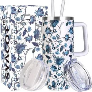 손잡이와 빨대가 있는 SYACOT 40온스 텀블러 스테인리스 스틸 단열 누수 방지 뚜껑 및 빨대 재사용 가능한