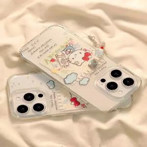 투명 심플 화가 키티 아이폰 17 프로 맥스 스트랩 케이스