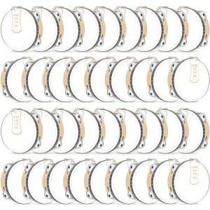 [포르르] 루크마 36 세트 6인치 탬버린 벌크 금속 징글, 태그, 교회 결혼식 파티용 선물 악기(화이트 스타일)가 있는 나무 손잡이 드럼