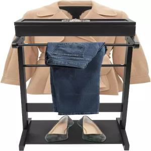 벤후카일 우드 발렛 스탠드와 베이스 곡선 슈트 랙 남녀용 스탠드 상단 트레이 의류 정리함 입구 사무실