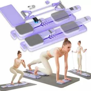 필라테스 리포머 - 접이식 보드 저항 밴드가 있는 머신 가정용 여성용 전신 운동 코어 강화제 Ab Push-Up