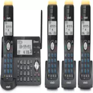 VTech IS8128-41 초장거리 4-핸드셋 DECT 6.0 무선 전화기(응답기 포함) 2300피트 거리 통화 차단 셀에
