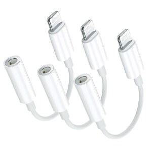 [미국배송] 애플호환 MFI 인증 3팩 라이트닝3.5MM 헤드폰 잭 어댑터(DAC 헤드폰/이어폰 하이파이 오디오 동글 및 자동차 보조 케이블 포함) 아이폰호환 14 /13 /12 /11 /XR /8 /7 자동차 체육관 여행 사무실용화이트