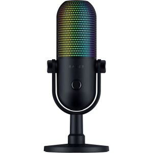 Razer Seiren V3 크로마 RGB USB 마이크: 스트림 및 게임 반응성 조명 - 탭 투 뮤트 센서 콘덴서 마이크 디지털 게인 리미터 충격 흡수 장치 PC, 디스코드, OBS Studio, XSplit 블랙