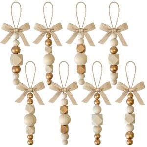 CORALMEE 24PCS 나무 구슬 크리스마스 트리 장식, 금색 구슬과 보크노트가 있는 8가지 스타일의 구슬, 보호 장식 걸이 소박한 농가