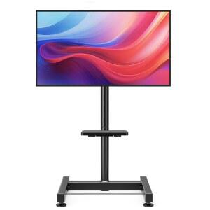 13-50인치 화면을 위한 마운트가 있는 바닥 TV 스탠드, 기울기 및 높이 조절 가능한 모니터 스탠드 마운트, 세로에서 가로로, 선반이 휴대용 최대 77파운드 VESA 200x200mm까지 수납 가능