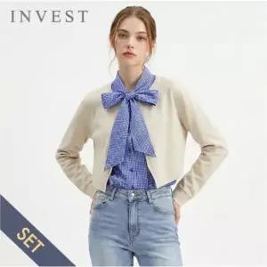 [인베스트] 크로스 라운드 넥 티셔츠+체크 블라우스 세트_IN6S1TS6501