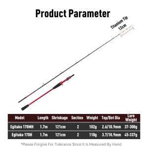 YOOFISH EGITAKO Carbon 170MH/H 2 섹션 문어 낚싯대 Tianium Tip 오징어 낚시 캐스팅 막대 보트