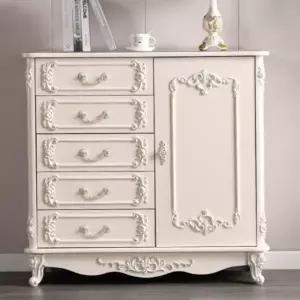 엔틱서랍장 우드 틈새 단 가구 빈티지 서랍장 120cm 서랍 5단 오픈 패널 실버 조립