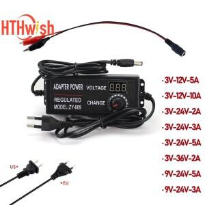 AC-DC 조정 가능한 전원 공급 장치 3V 5V 12V 24V 2A 3A 5A 10A 여자 악어 클립 커넥터 LED 어댑터