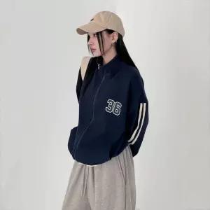 나나 간절기 긴팔 데일리 하이넥 루즈핏 집업 점퍼 봄 36레터링 40대 여자