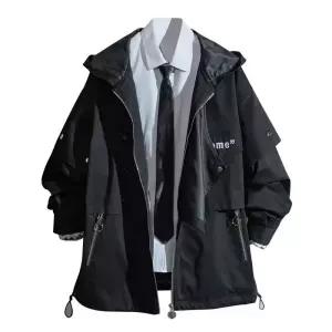 일본 남성 자 트렌치코트 블랙 시티보이 후드 패션 바람막이 가을
