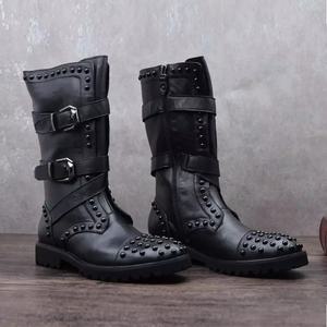 엔지니어 부츠 남자 레트로 신발 카우보이 앵클 가죽 워커 롱 웨스턴 남성 가을 겨울