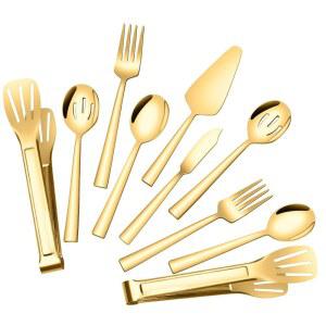 9 사용 포함되어 일상적으로 나이프가 스푼 서빙 10 포크 애피타이저 슬롯 대형 집게 버터 세트에는 스테인리스 있으며 케이크 서버 아마 골드 케이 도구
