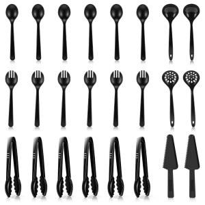도구 세트 [24개] 파티 및 8인치 저녁 플라스틱 서버 케이크 포크 서빙 수프 스푼 식사 뷔페용 일회용 국자 집게 스키머 케이