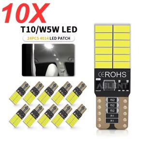 10개입 자동차 LED 신호등 T10 W5W 전구 CANBUS 12V 6000K 화이트 실내 돔 독서등 도어 맵 트렁크 번호판