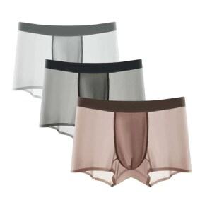 besurJameso 남성용 아이스 실크 초박형 복서 브리프 팬티, 심리스 반바지 U 벌지 속옷 통기성 속옷, 3색상3, 스몰