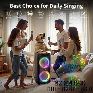 T9 노래방 기계 무선 마이크 2개 포함 8인치 대형 블루투스 파티 스피커 출력 500W 바퀴와 트롤리