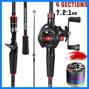 수가일랑 낚싯대 릴 콤보 1.8/2.1m 카본 파이버 캐스팅 로드 및 7.2:1 기어비 베이트캐스팅 릴 최대 드랙 1