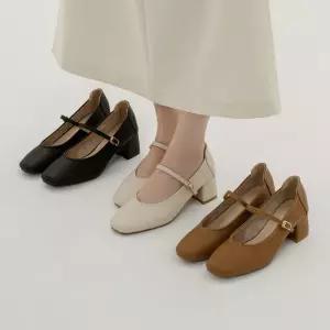 SOVO 트리트 소가죽 메리제인 미들힐 5cm