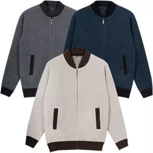 [디바옴므] 기모안감 배색 블루종 니트 집업 점퍼 자켓 스웨터