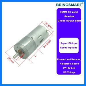 Bringsmart JGA25-370 기어 모터 12v DC 저 rpm 로봇 고 토크 마이크로 6v 모터 12 볼트 24v DC 로봇 감속