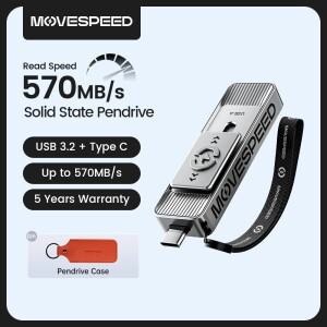 MOVESPEED SP05 570MB/s USB C타입 플래시 드라이브 2TB 1TB 512GB 256GB OTG 3.2 Gen 2 (아이폰 호환 15/1