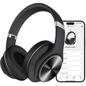 도커스 블루투스 헤드폰 오버 이어, 90H 플레이타임 무선 헤드폰, 앱 컨트롤, 9 EQ, 딥 베이스, 하이파이 스테레오 사운드, 여행 출퇴근 체육관 및 스터디용 헤드셋, 접이식 메모리