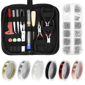 구리선 6롤이 포함된 QWORK 와이어 래핑 및 주얼리 제작 키트 u2013 수리 비딩 용품, 도구, 결과