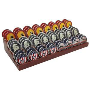 LIUYALO 100% 단단한 나무 챌린지 코인 디스플레이 스탠드, 3단 동전 랙 밀리터리 홀더 선반, 9줄 군대 수집용 케이스, 60-75개의 보관