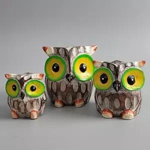 발리에서온 내추럴 목각 나무 부엉이 장식소품 3P (KYR-W7F7FB1)