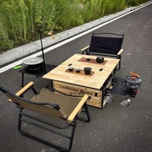 캠핑 식탁 접이식 원목 수납 나무 선반 테이블