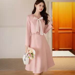 [시크라인] (~XXL까지) 레이투 자켓 레이어드 타이 원피스 봄 가을 플레어 하객룩 오피스룩 모임룩 격식룩 빅사이즈