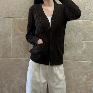 폴로 랄프로렌 여성 걸즈 케이블니트 브이넥 스웨터 가디건 브라운