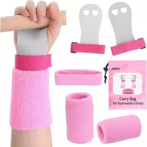 그릴용 해즈 핑크 체조 핸드 그립 체조용 바 액세서리 6개 - 장갑 2개 스포츠 손목 밴드 스웨트 헤드밴드