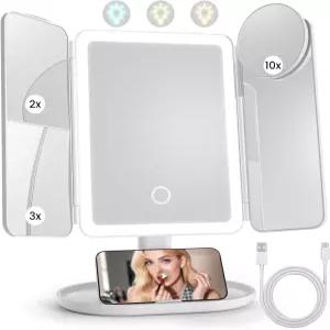 루포 메이크업 미러 베니티 3개의 조명과 조절 가능한 밝기 분리 높이 조절식 드레서 마운트 2배 3배