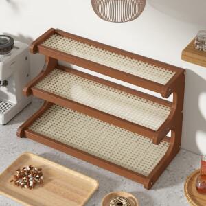 다층 수납 선반 차 세트 컵 정리대 책상 위 커피 디스플레이 배수대 대나무 재질 바닥 설치