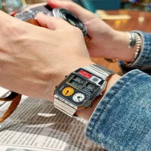 레트로 손목시계 실버 남녀공용 패션 메탈 포인트 클래식 시계 워치 방수 디지털 특이한