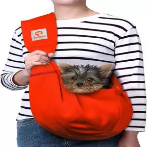 톰카스 소형 반려견 슬링 캐리어 - 지퍼 포켓 클래식 스트랩 3-10파운드 반려동물용(빨간색)