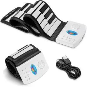 포고랩 49 키 롤업 키보드 피아노 휴대용 디지털 전기 접이식 충전식 47톤 14개의 교육용 데모 노래