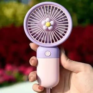 저소음 플라워 미니 손풍기 선풍기 4컬러 귀여운 USB 휴대용 무선 스트랩