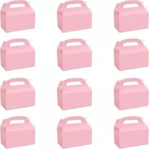남히르 12팩 파티 간식 상자 손잡이가 달린 핫 핑크 페이버 박스 캔디 결혼식 기념일 크리스마스용 박공