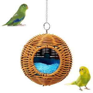 BNOSDM 라탄 새 둥지 앵무새 집 매달기 그네 부드러운 러브버드 따뜻한 침대 잠자는 새장 액세서리 버저리가 핀치 카나리아 (싱글 홀 스타일)