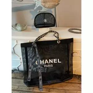 새로운 샤넬 뷰티 메쉬 VIP 토트 및 매칭 메이크업 파우치 골드 하드웨어