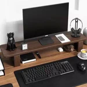 긴 모니터 받침대 원목 사무실 와이드 선반 컴퓨터 모니터받침 노트북 오크 책상 키보드