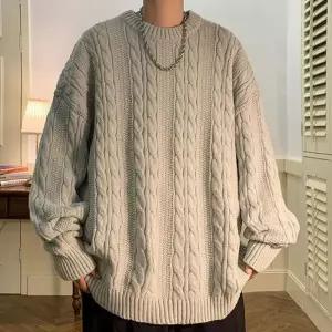 베이직 남자 꽈배기니트 겨울 오버핏 라운드넥 남성 긴팔 폴리에스터 니트티 스웨터 XL 2XL 100~105 MNT9