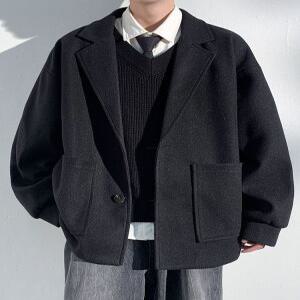 남자숏코트 겨울 떡볶이 모직 반코트 울 핸드메이드 후드 자켓