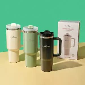 [퀸센스]스테인리스 보온 보냉텀블러 스트로우 빨대 손잡이텀블러 차량용 대용량 900~1200ml