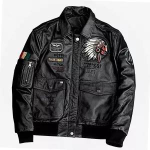소가죽 파일럿 자켓 플라이트 가죽 인디언 아우터 남성 패치 재킷